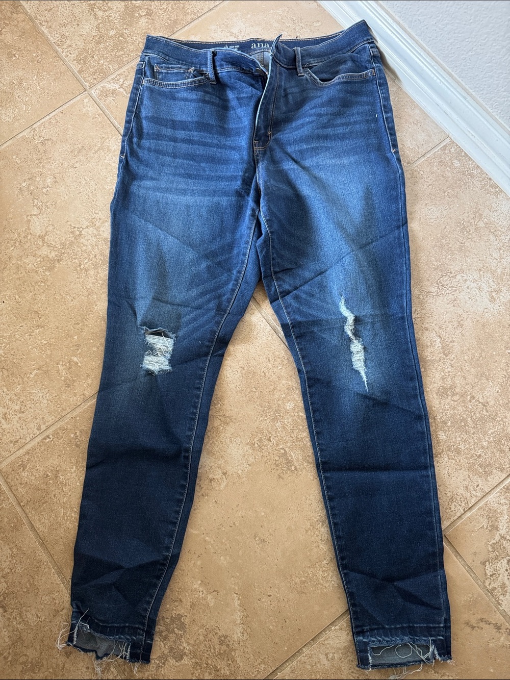 a.n.a Medium Blue Ripped Skinny Jeans